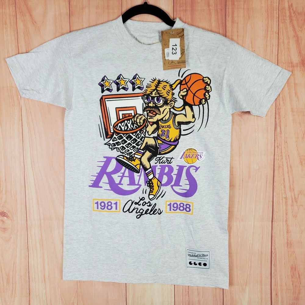 Mitchell & Ness Mens T-Shirt Sz Small Gray Los Angeles Lakers Kurt Rambis #31